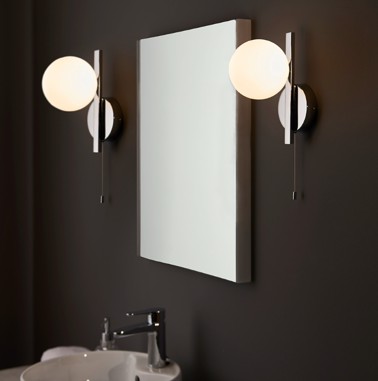Vesilo Lighting Angle Chrome Bathroom IP44 Wall Light with Opal Glass