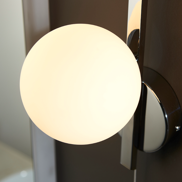 Vesilo Lighting Angle Chrome Bathroom IP44 Wall Light with Opal Glass