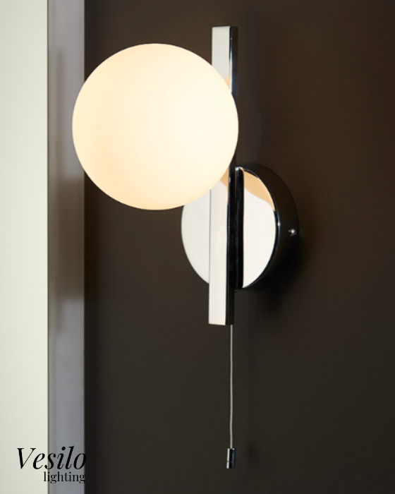 Vesilo Lighting Angle Chrome Bathroom IP44 Wall Light with Opal Glass