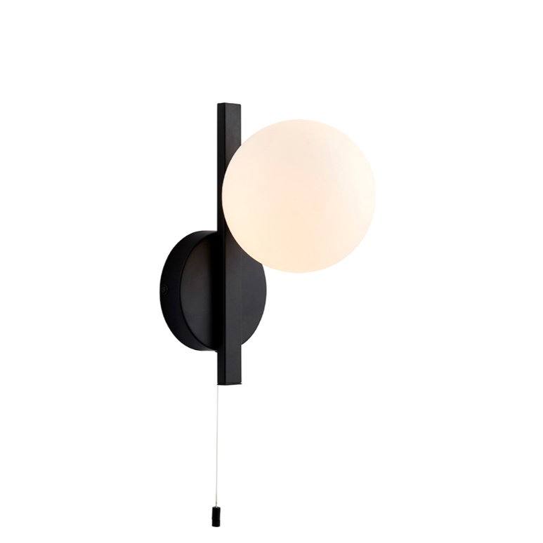 Vesilo Lighting Angle Matt Black Bathroom IP44 Wall Light with Opal Glass
