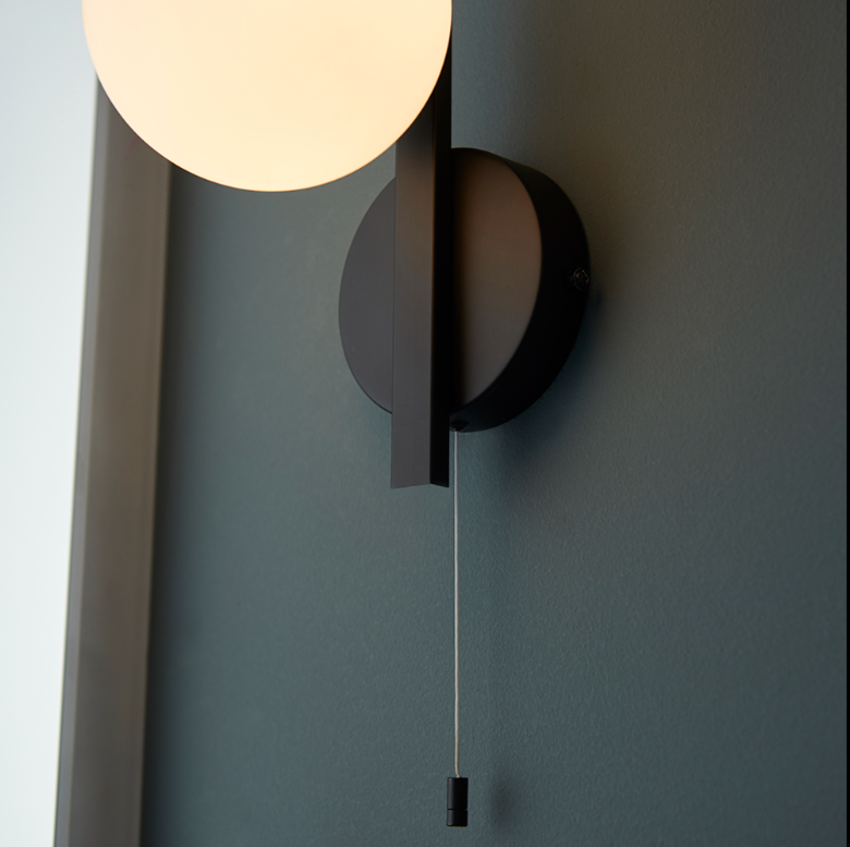 Vesilo Lighting Angle Matt Black Bathroom IP44 Wall Light with Opal Glass