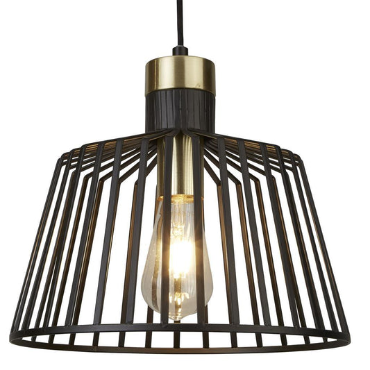 Searchlight Bird Cage Black & Satin Brass Metal Pendant