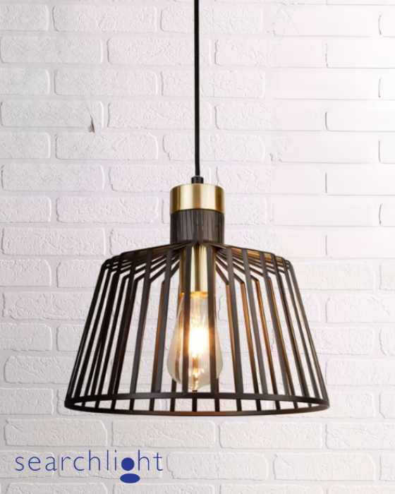 Searchlight Bird Cage Black & Satin Brass Metal Pendant