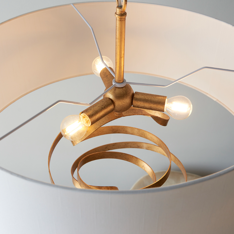 Vesilo Lighting Ribbon Gold Pendant with Ivory Shade