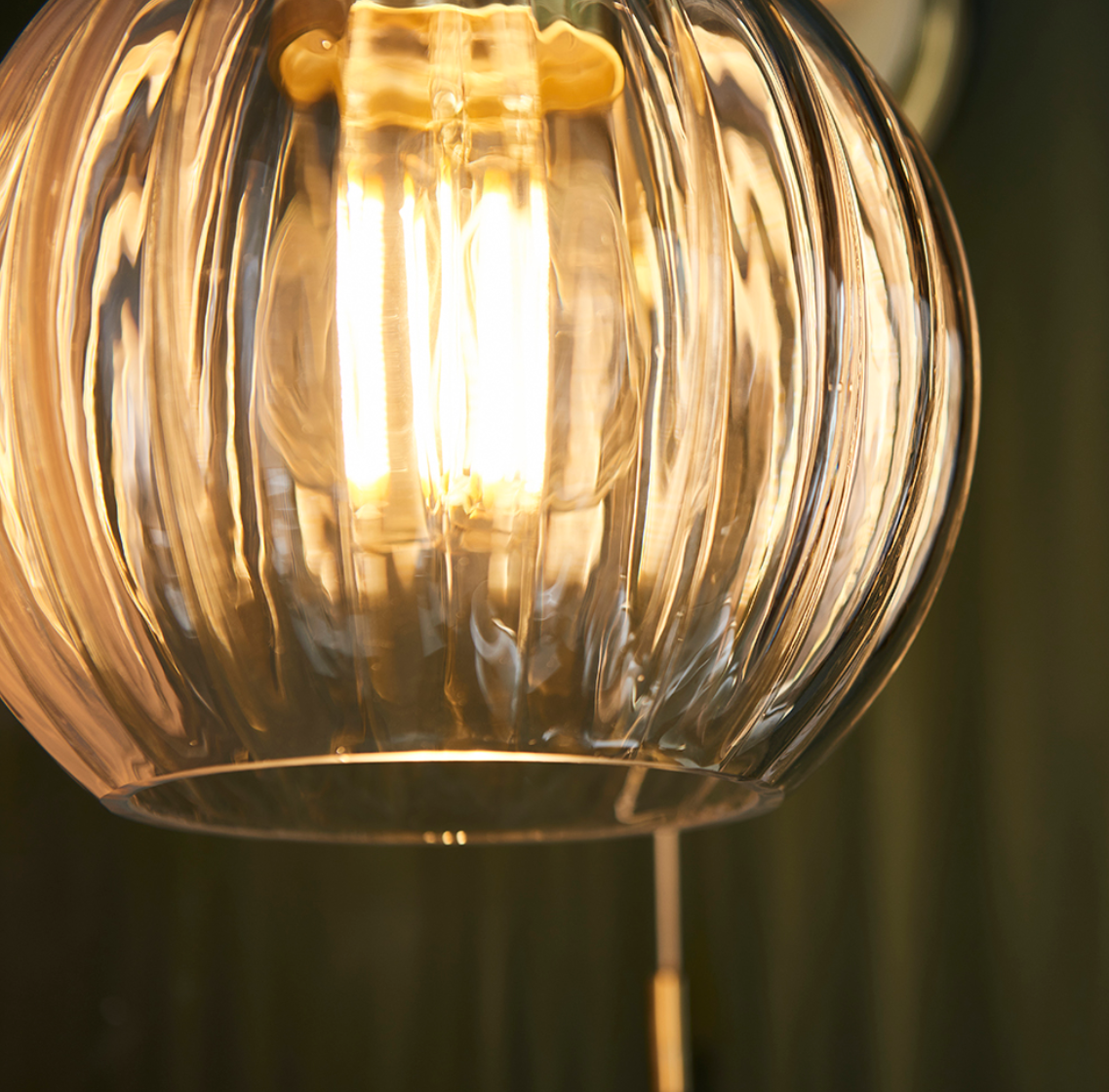 Vesilo Lighting Arched Bathroom IP44 Brushed Brass & Ribbed Glass Wall Light
