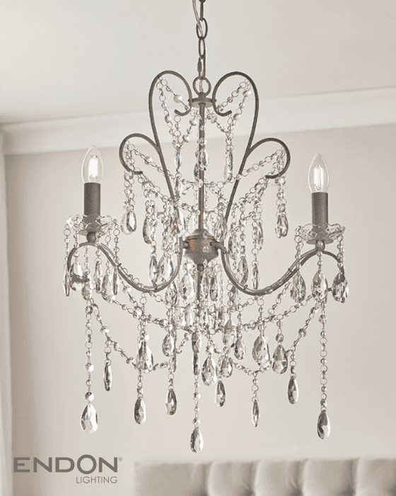 Endon Berkley Silver & Faceted Glass 3 Light Chandelier