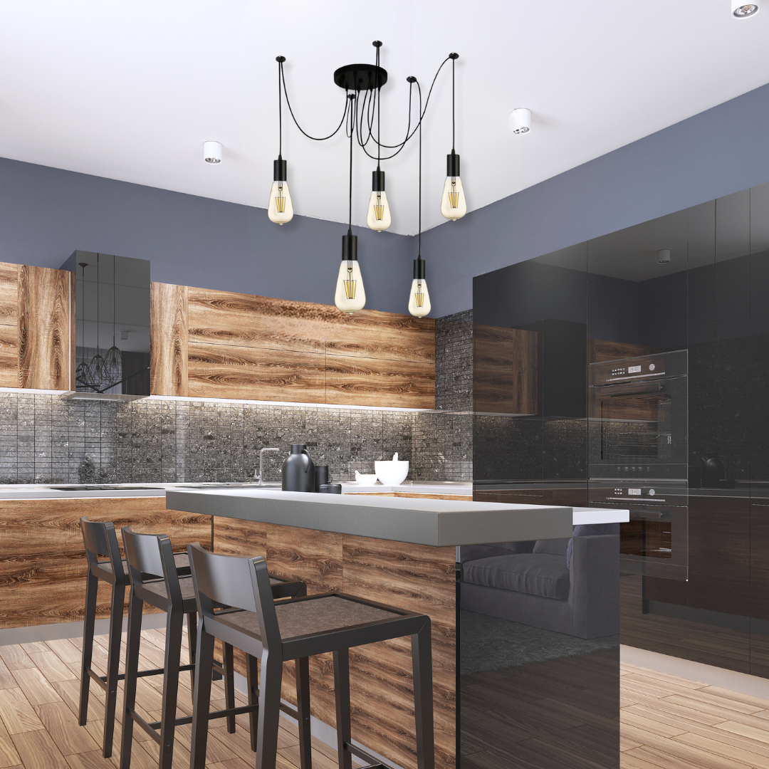 Searchlight Squiggle Black 5lt Metal & Cable Pendant