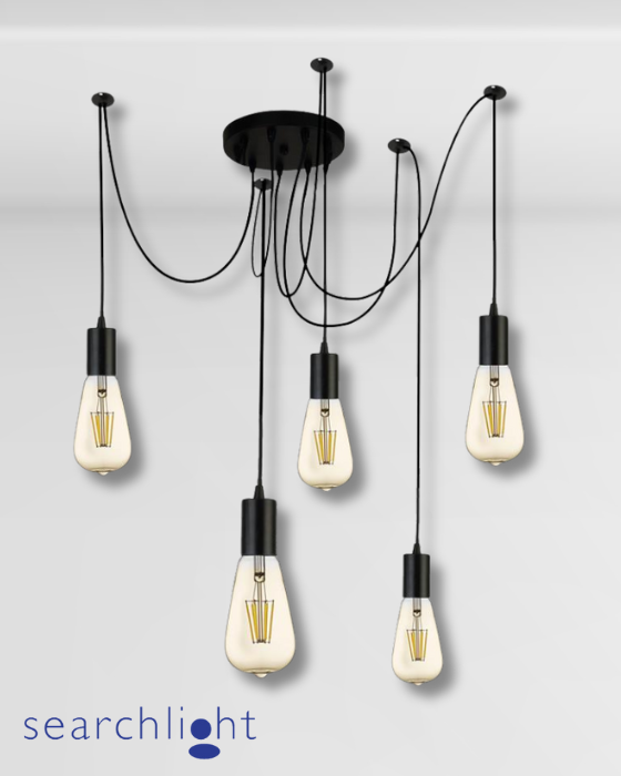 Searchlight Squiggle Black 5lt Metal & Cable Pendant