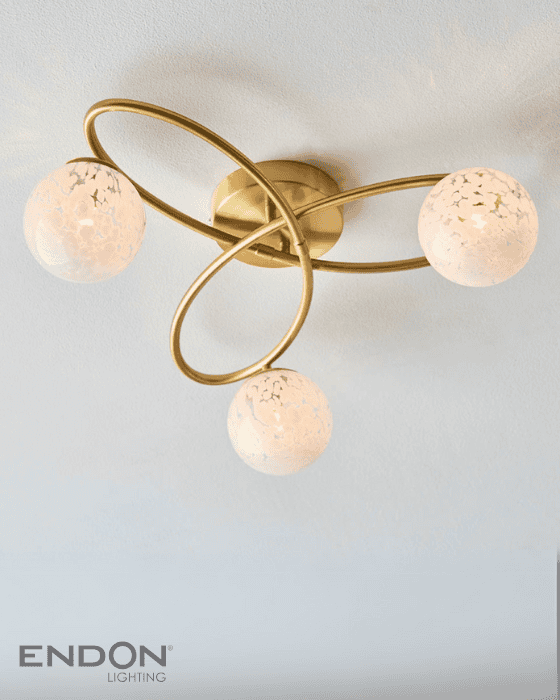 Endon Maye 3 Light Brass & Confetti Glass Semi Flush