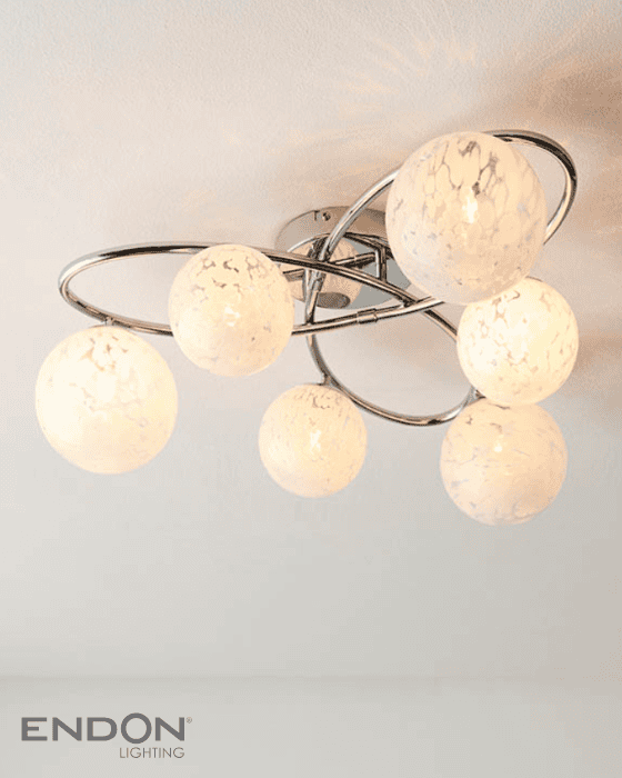 Endon Maye 6 Light Chrome & Confetti Glass Semi Flush