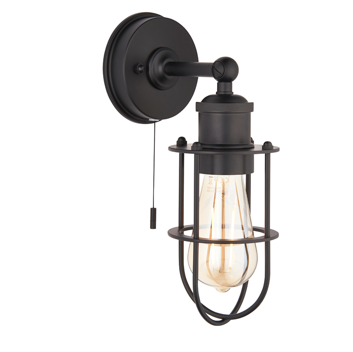 Vesilo Lighting Knurl Bathroom IP44 Matt Black Caged Wall Light
