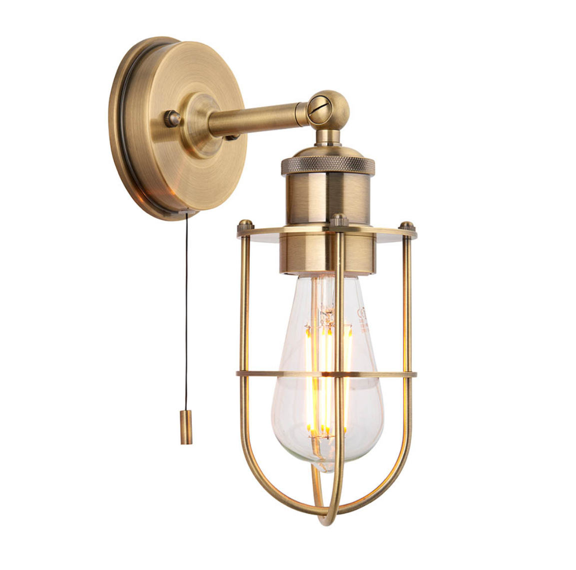 Vesilo Lighting Knurl Bathroom IP44 Antique Brass Caged Wall Light