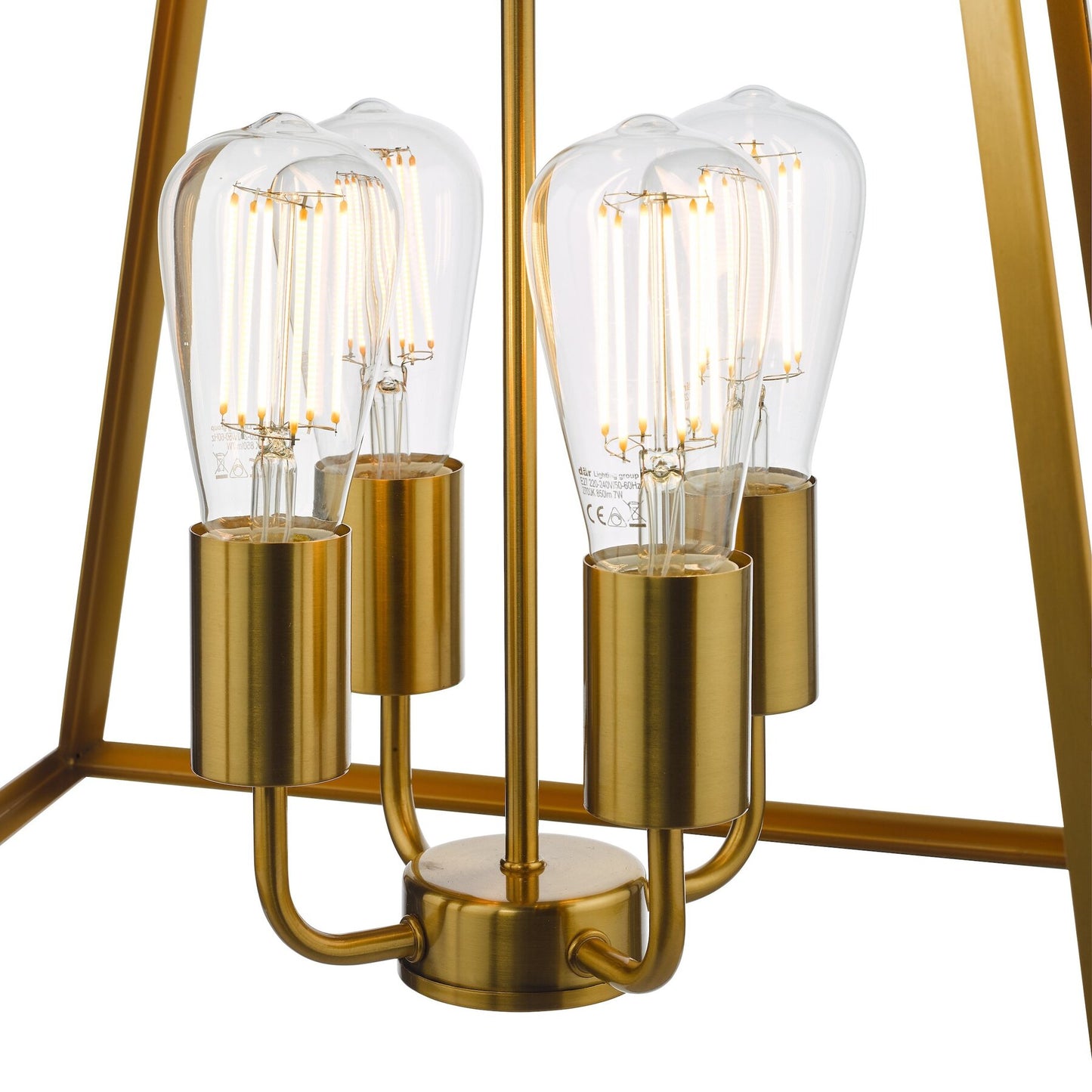 Dar Lighting Academy 4 Light Natural Brass Lantern