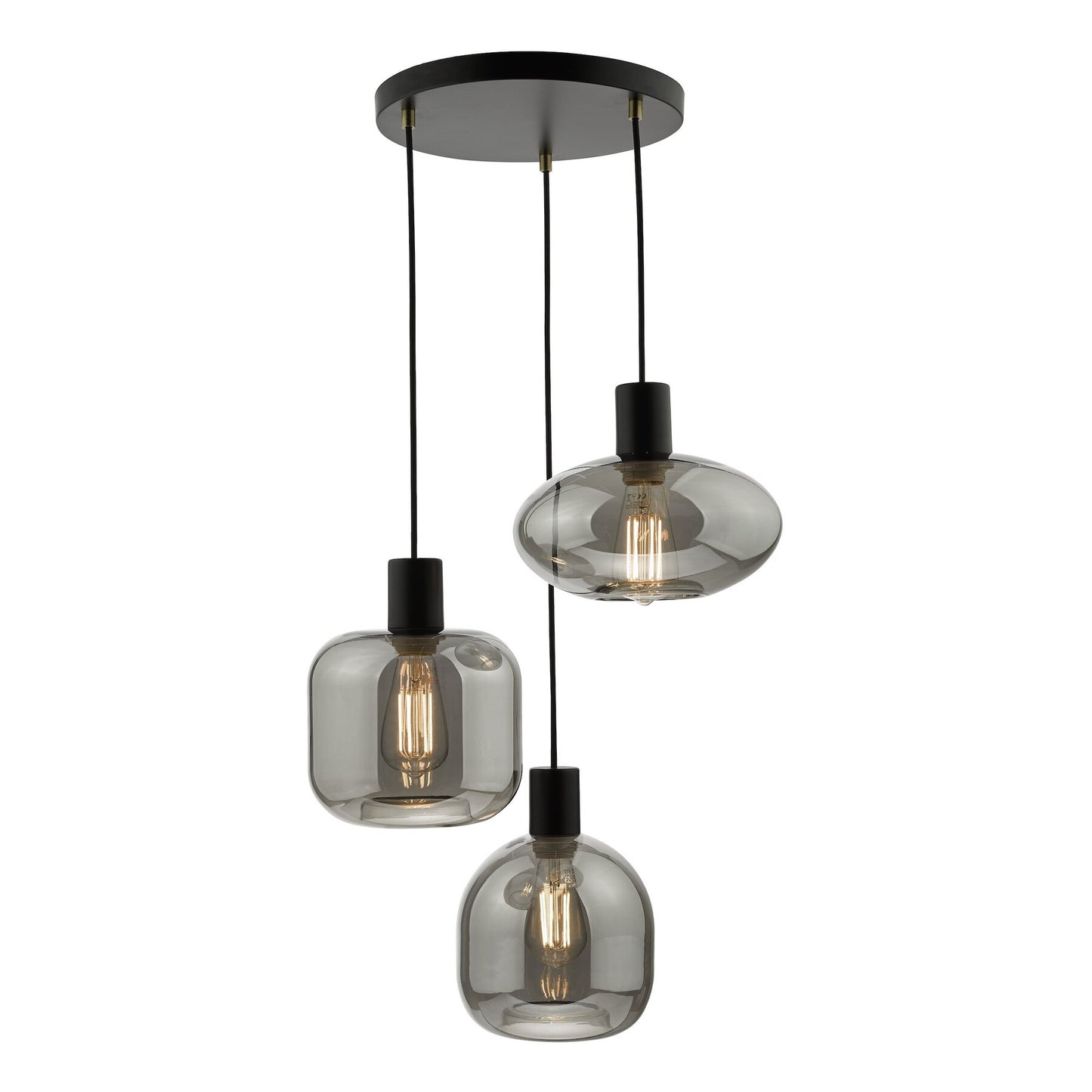 Dar Lighting Aiden 3 Light Satin Black & Smoked Cluster Pendant