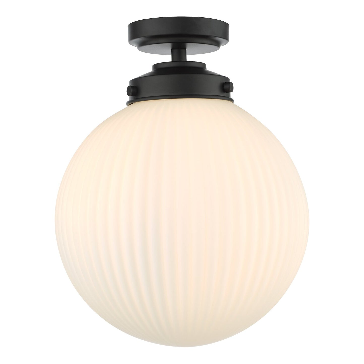 Dar Lighting Alrik Bathroom IP44 Matt Black & Opal Glass Flush