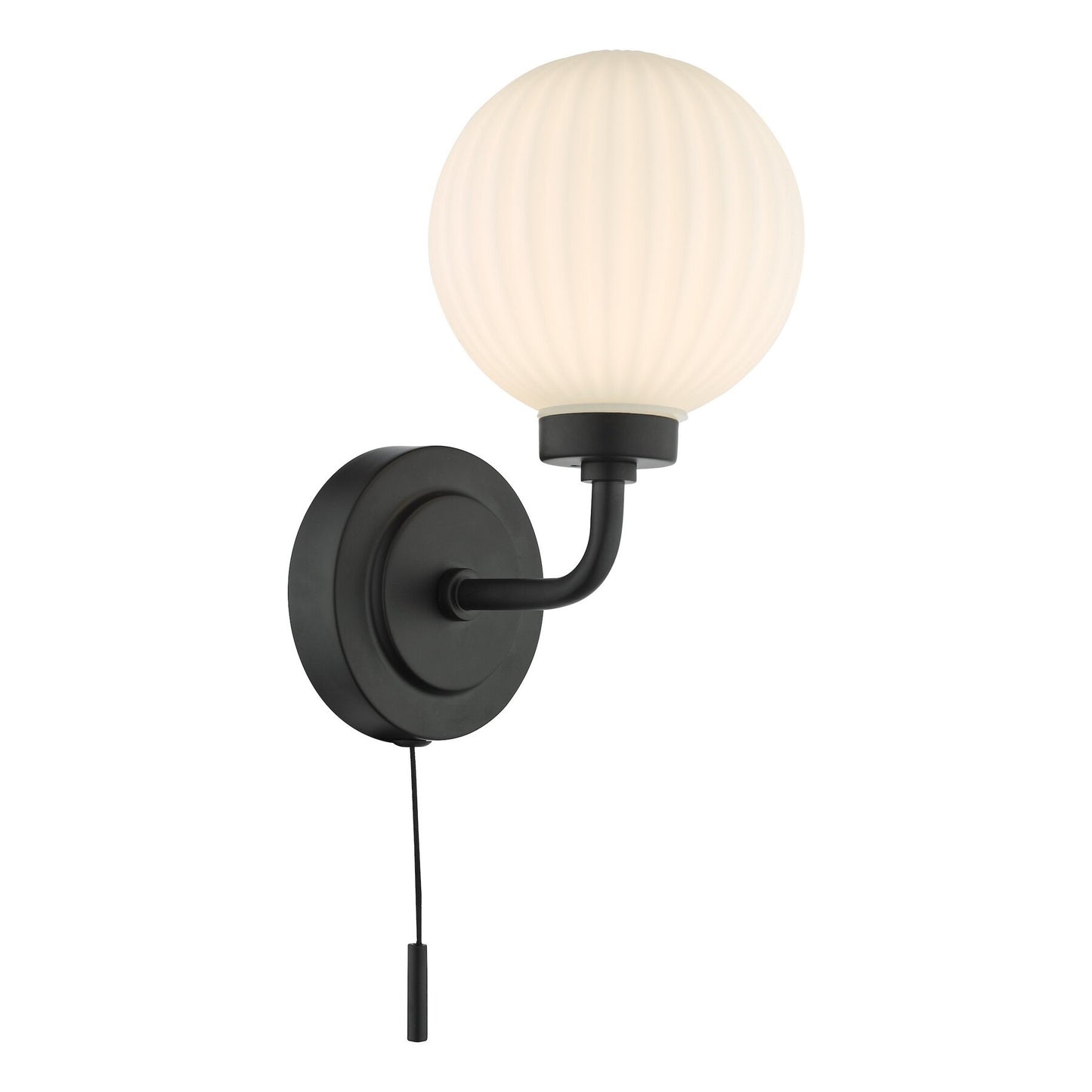 Dar Lighting Alrik Bathroom IP44 Matt Black & Opal Glass Wall Light