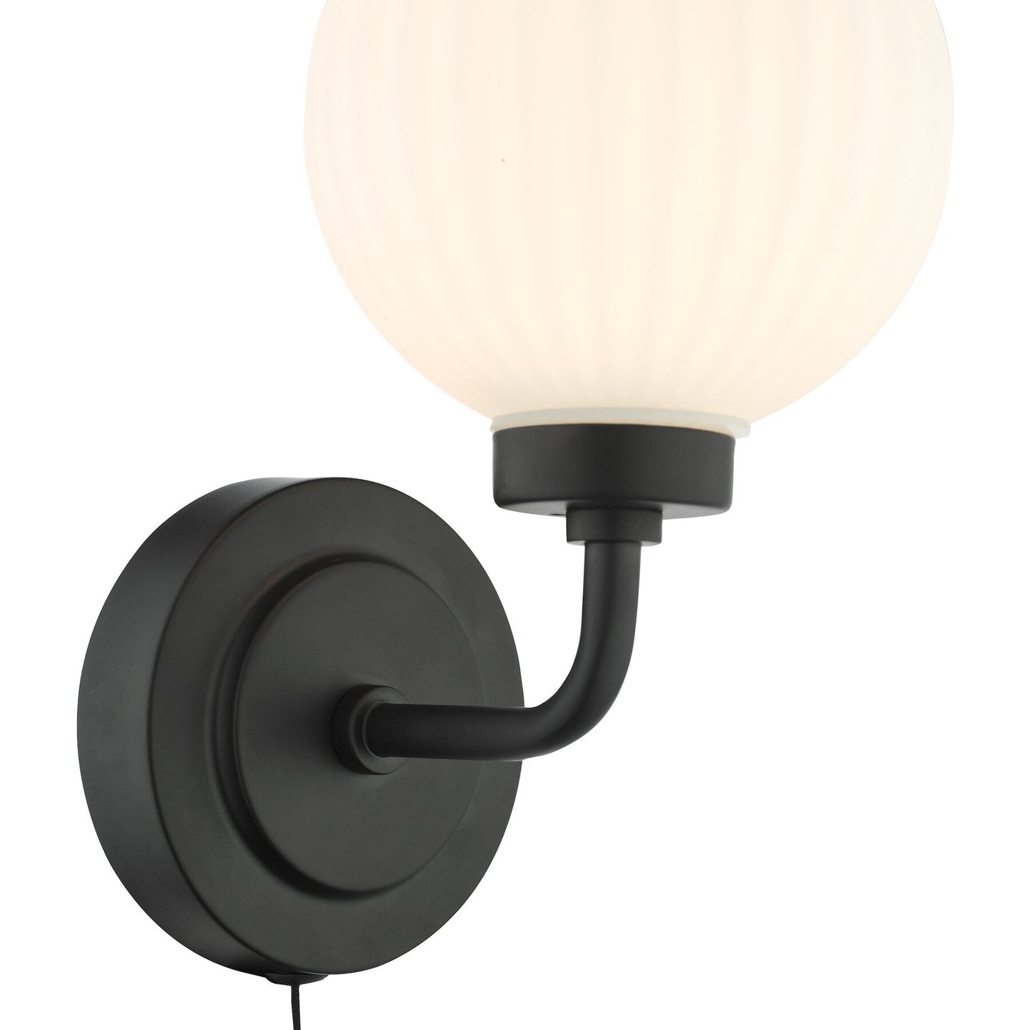 Dar Lighting Alrik Bathroom IP44 Matt Black & Opal Glass Wall Light