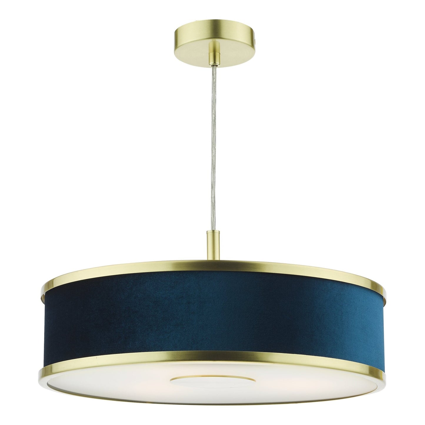 Dar Lighting Alvaro 3 Light Brushed Brass Pendant With Blue Shade