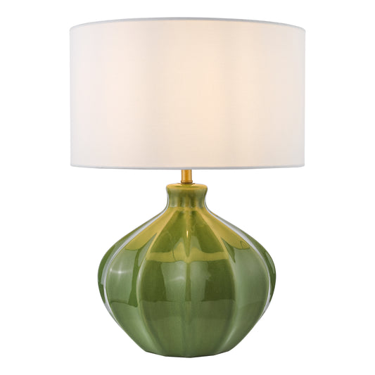 Dar Lighting Amrita Ceramic Green & Antique Brass Table Lamp With Shade