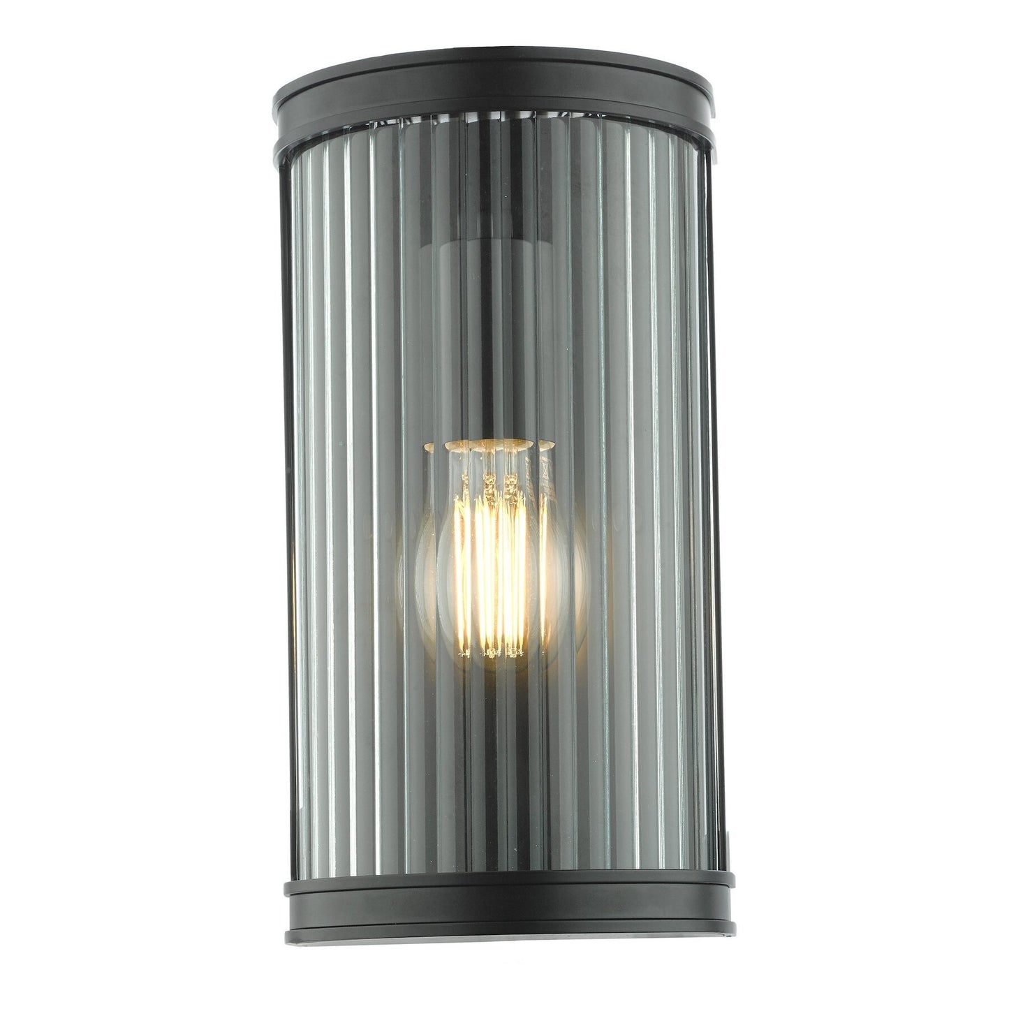 Dar Lighting Anund Bathroom IP44 Matt Black & Ribbed Glass Wall Light
