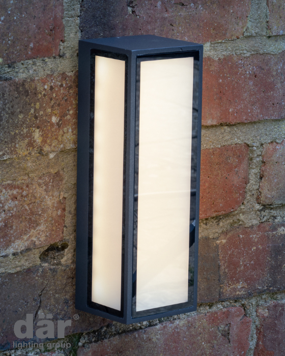 Dar Lighting Arham Outdoor Matt Grey Frosted Glass IP65 LED Wall Light