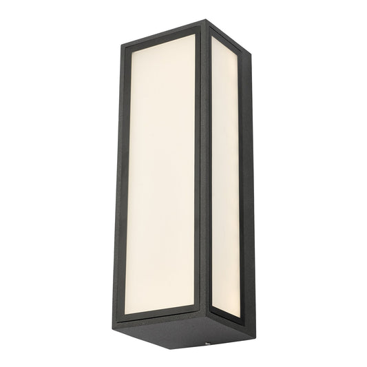 Dar Lighting Arham Outdoor Matt Grey Frosted Glass IP65 LED Wall Light