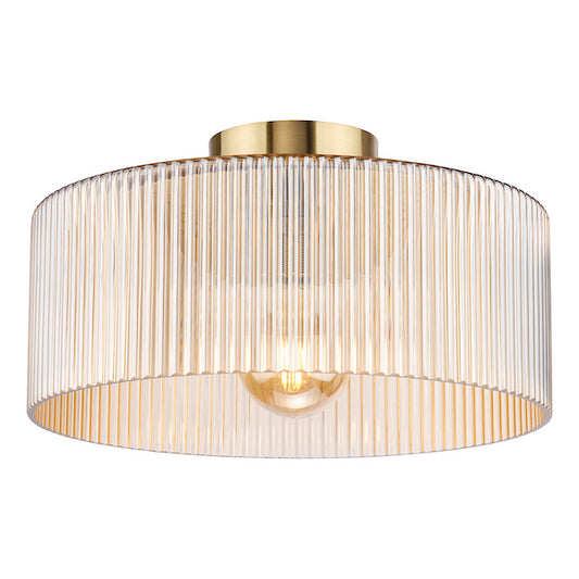 Dar Lighting Arlo Antique Bronze & Champagne Ribbed Glass Flush