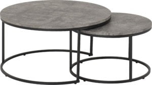 Athens Round Concrete Effect & Black Coffee Table Set