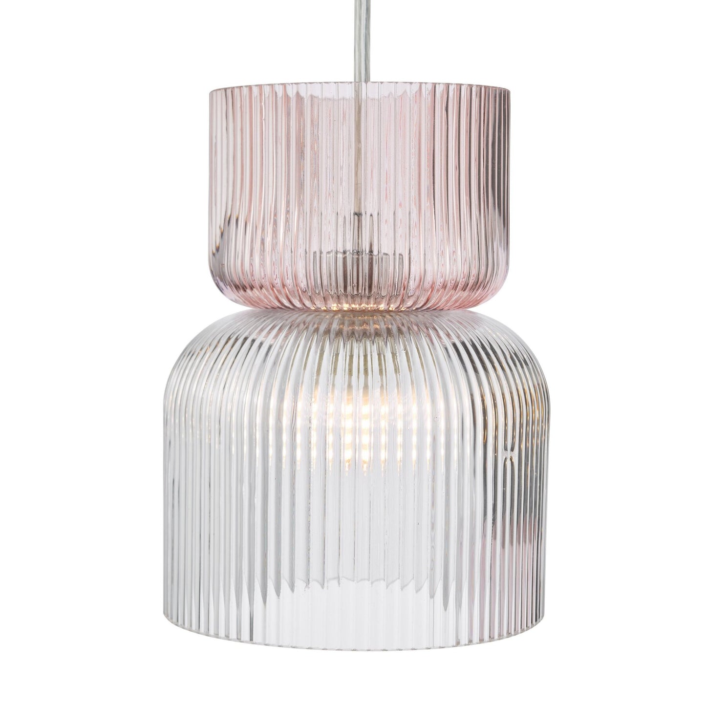 Dar Lighting Auberta 3 Light Polished Chrome & Pink Ribbed Glass Cluster Pendant