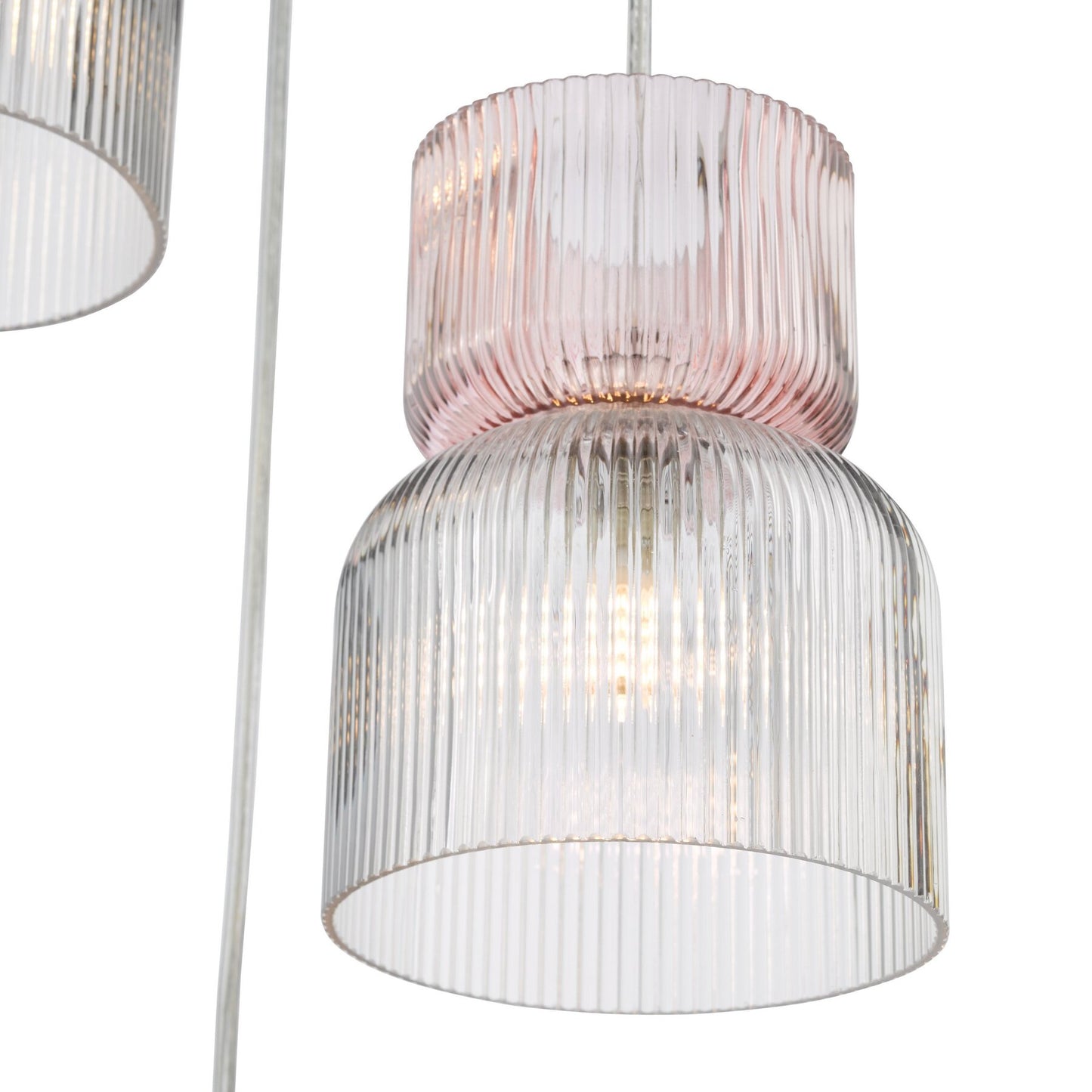 Dar Lighting Auberta 3 Light Polished Chrome & Pink Ribbed Glass Cluster Pendant