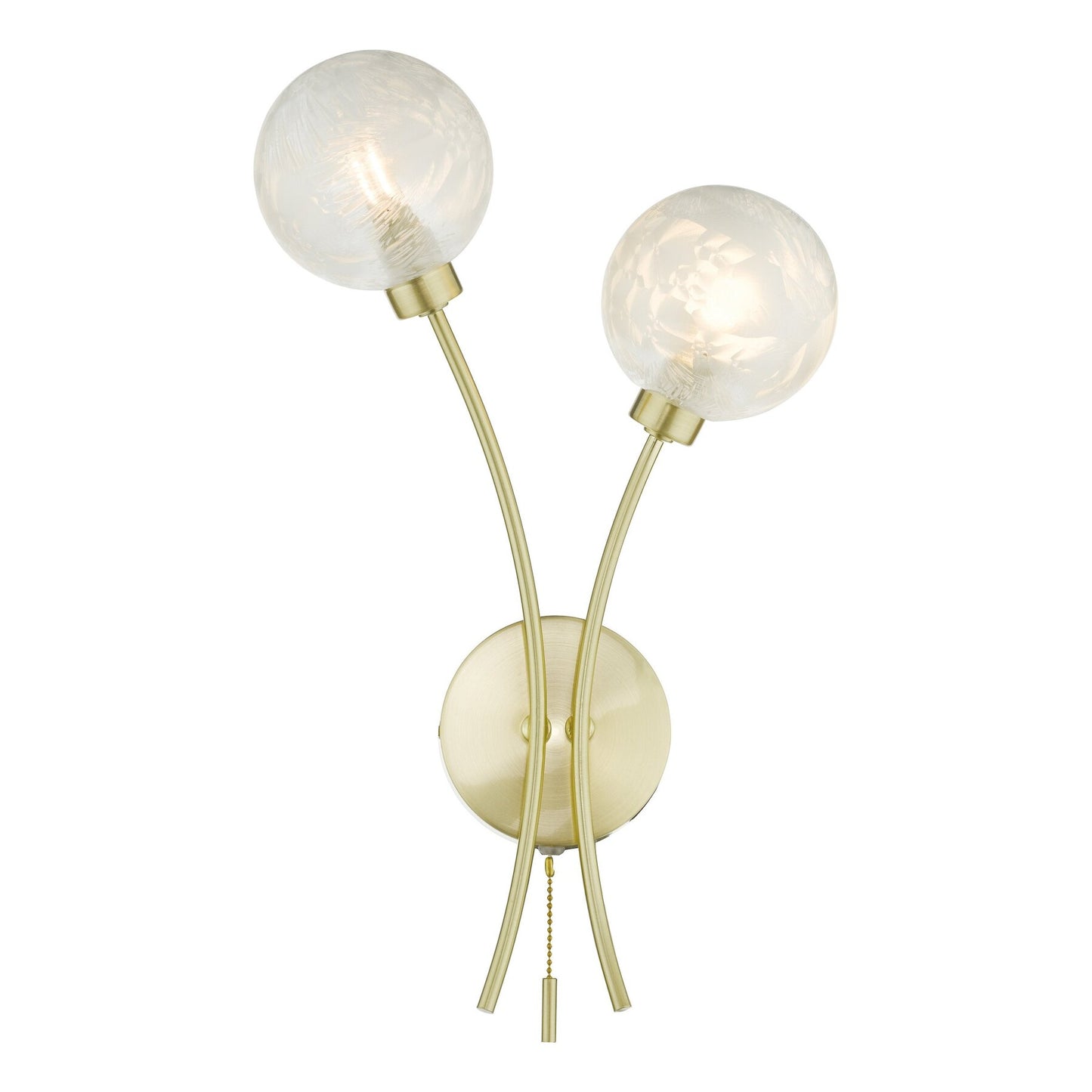 Dar Lighting Avari 2 Light Satin Brass & Glass Wall Light