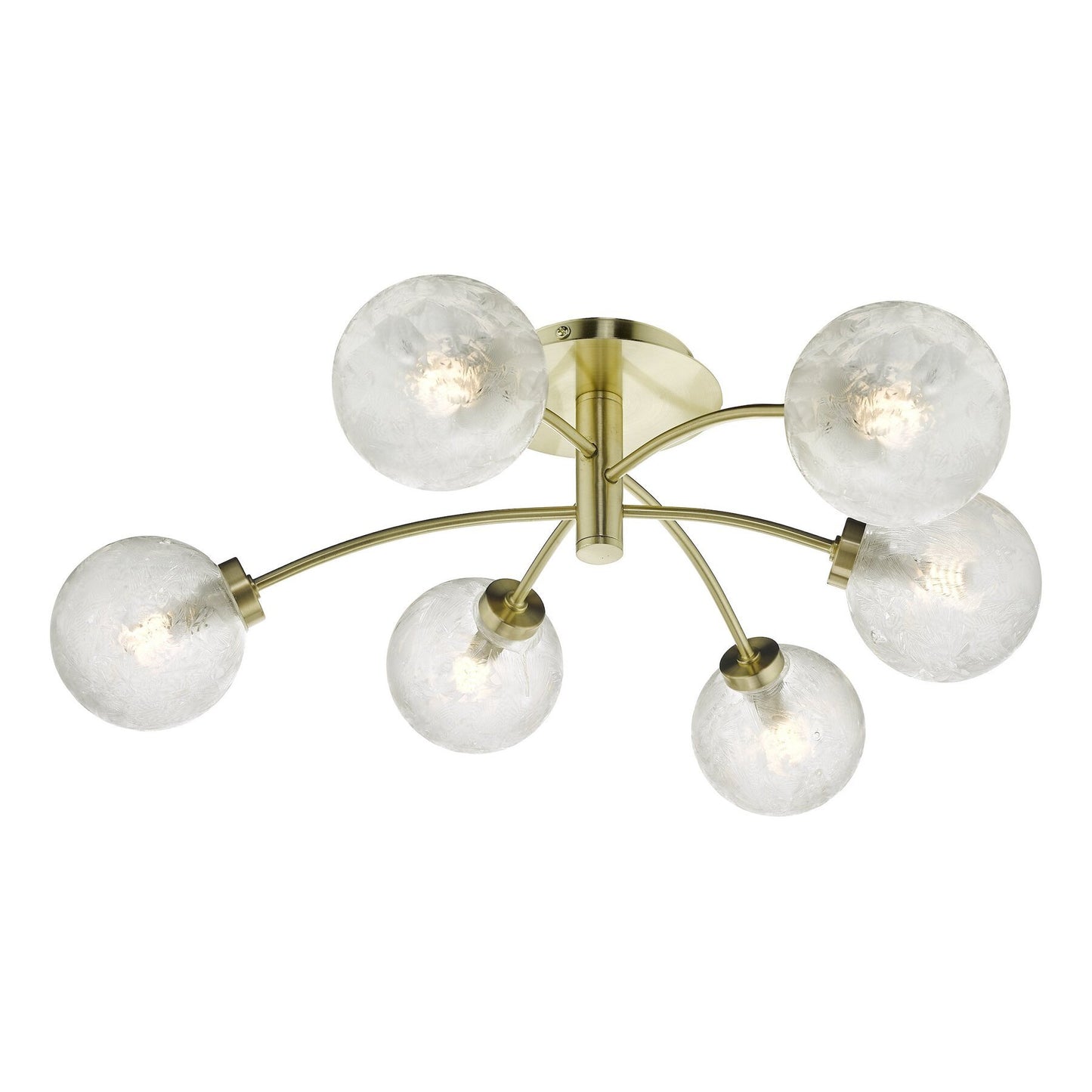 Dar Lighting Avari 6 Light Satin Brass & Clear Frosted Glass Semi Flush