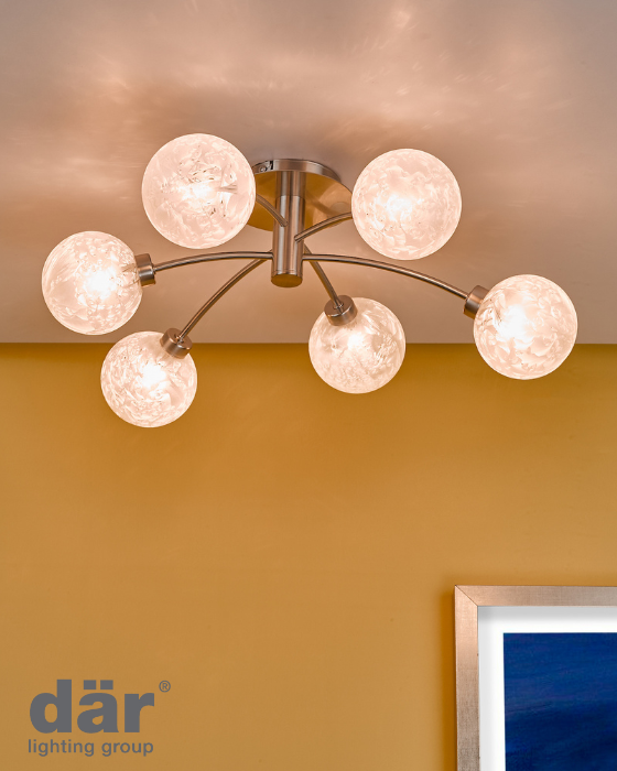 Dar Lighting Avari 6 Light Satin Nickel & Frosted Glass Semi Flush