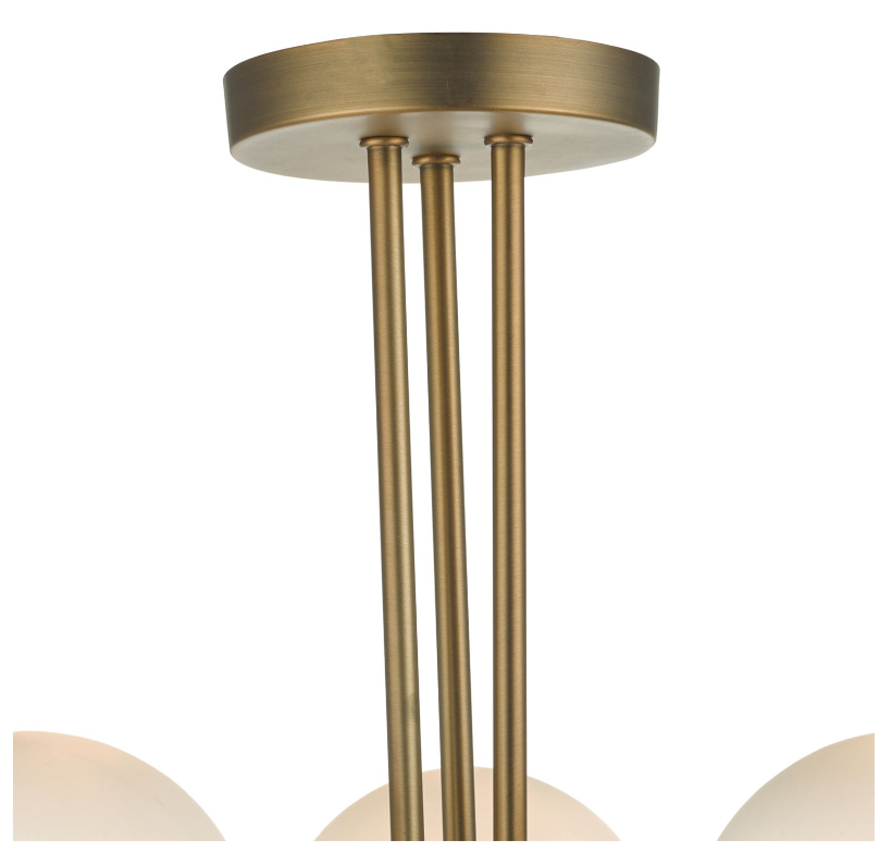 Dar Lighting Andre 3 Light Aged Brass & Opal Glass Semi Flush