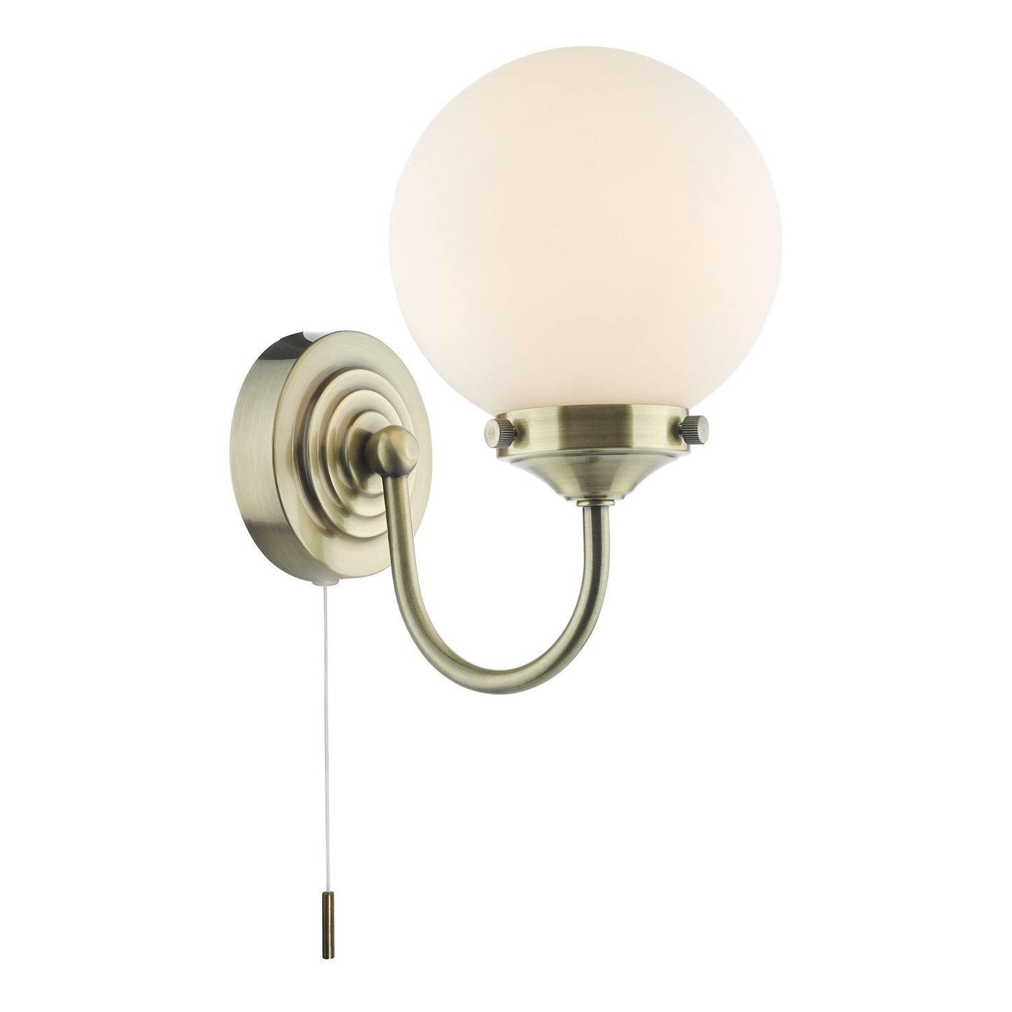 Dar Lighting Barclay Bathroom IP44 Antique Brass & Opal Glass Wall Light
