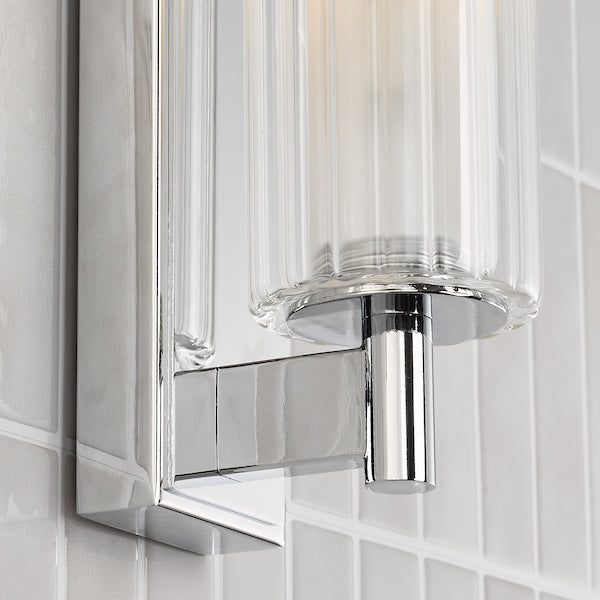 Dar Lighting Bevin Bathroom IP44 Polished Chrome & Ribbed Glass Wall Light