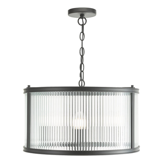 Dar Lighting Bianka 3 Light Matt Black & Ribbed Glass Pendant