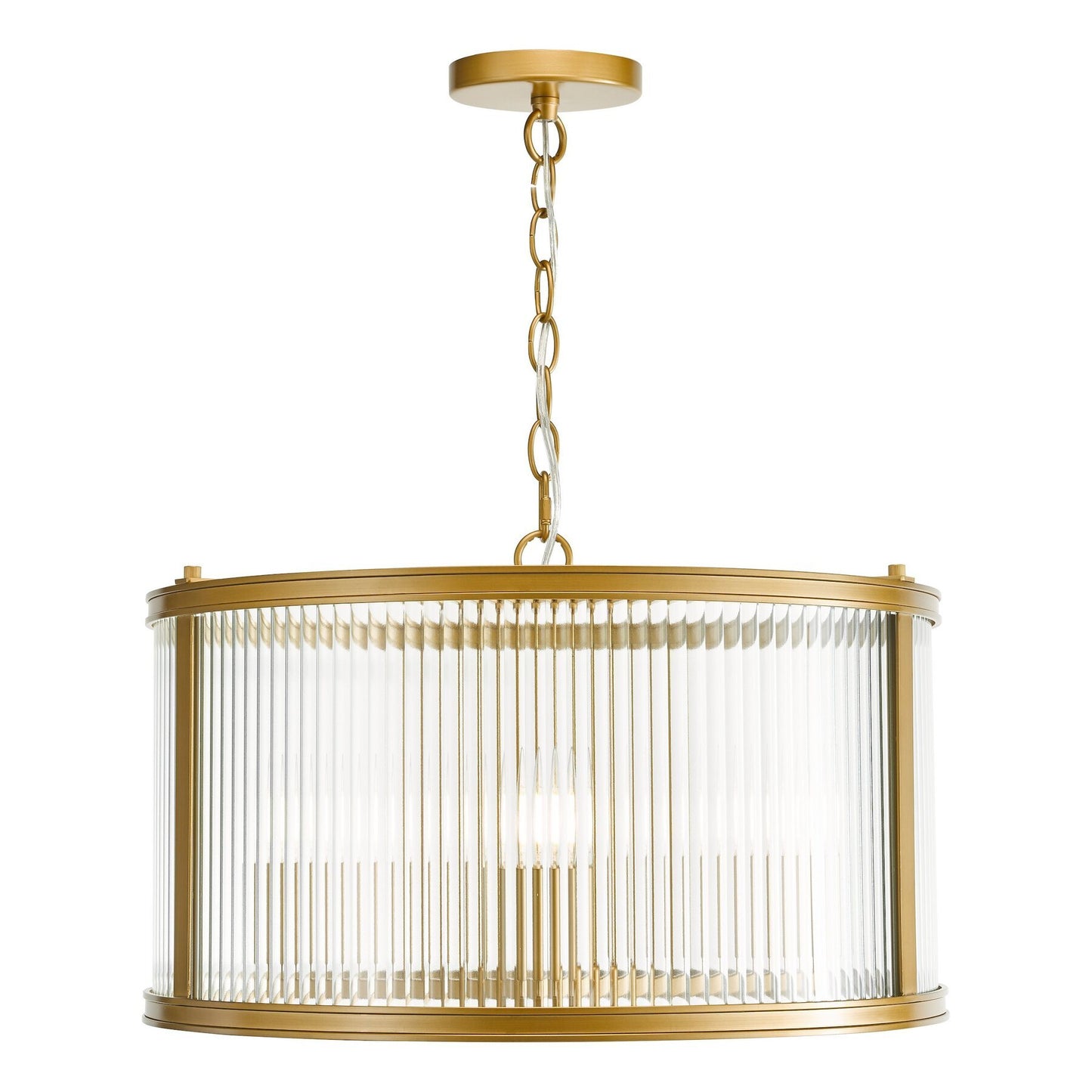 Dar Lighting Bianka 3 Light Bronze & Ribbed Glass Pendant