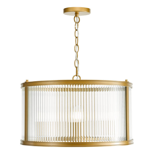 Dar Lighting Bianka 3 Light Bronze & Ribbed Glass Pendant