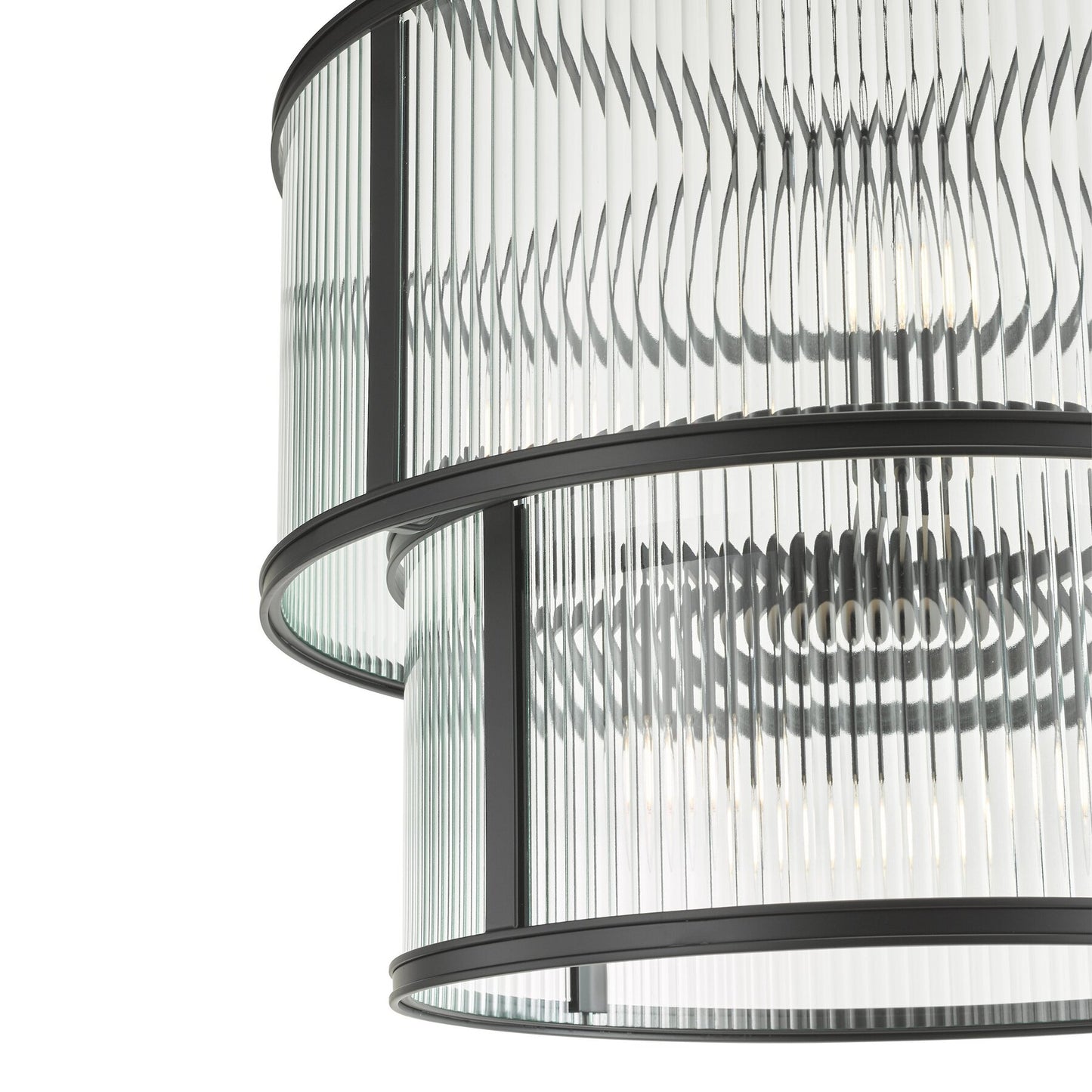 Dar Lighting Bianka 6 Light Matt Black & Ribbed Glass Pendant