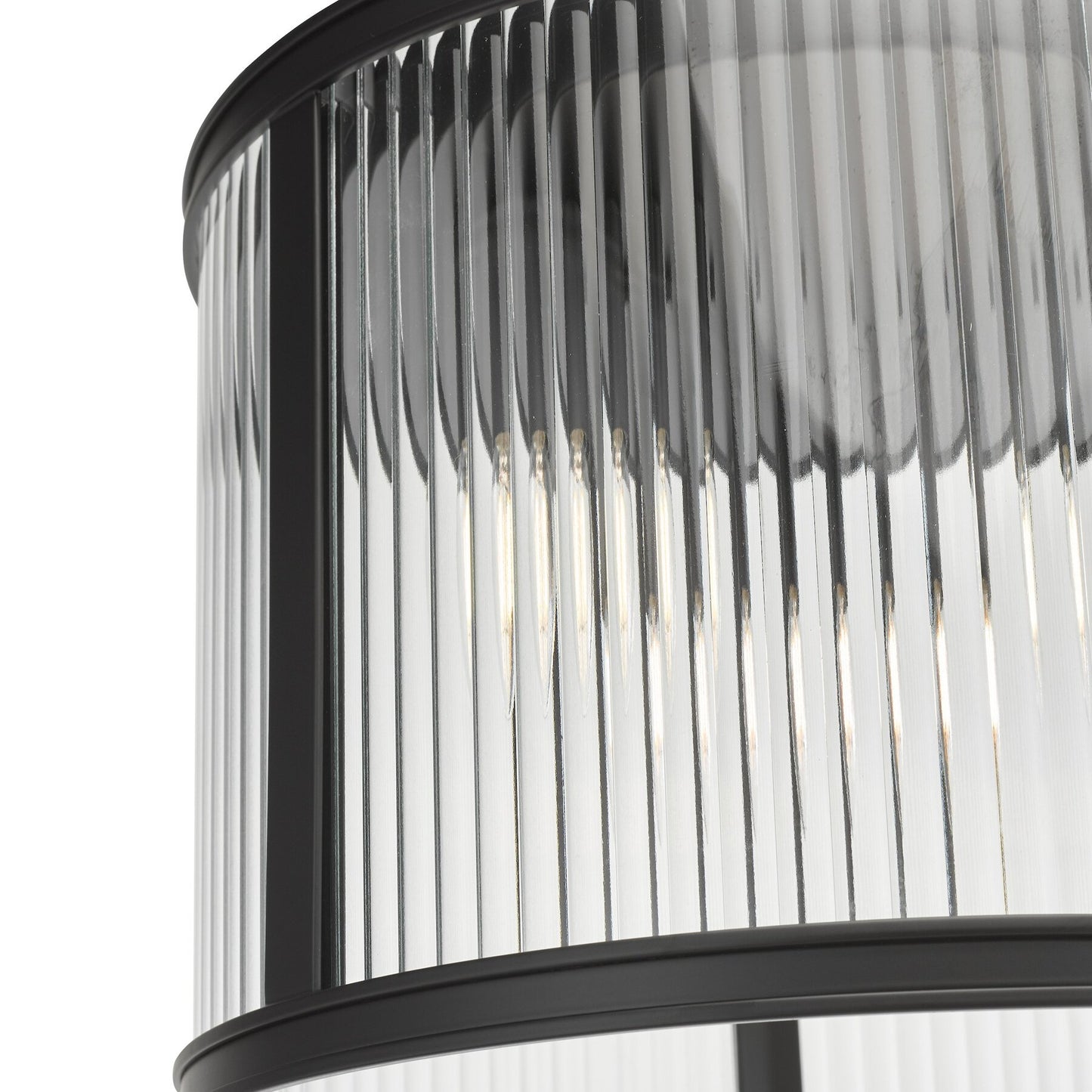 Dar Lighting Bianka 3 Light Matt Black & Ribbed Glass Flush