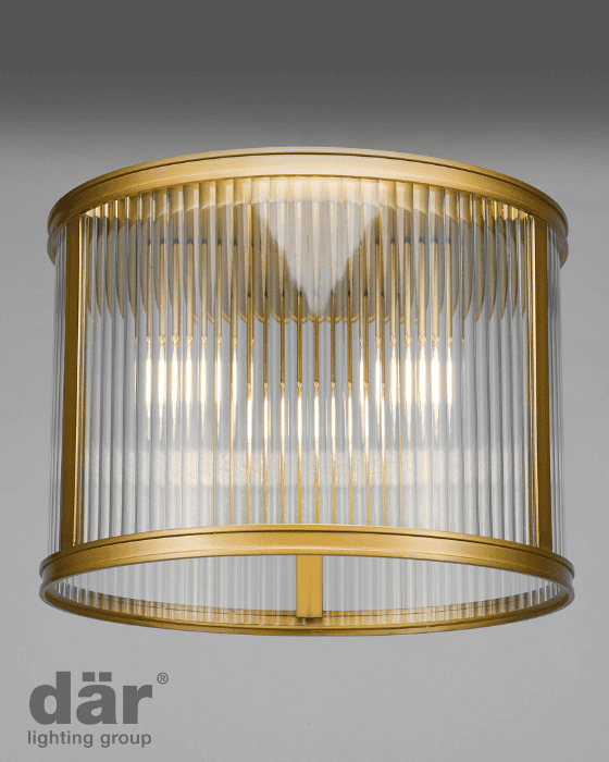 Dar Lighting Bianka 3 Light Bronze & Ribbed Glass Flush