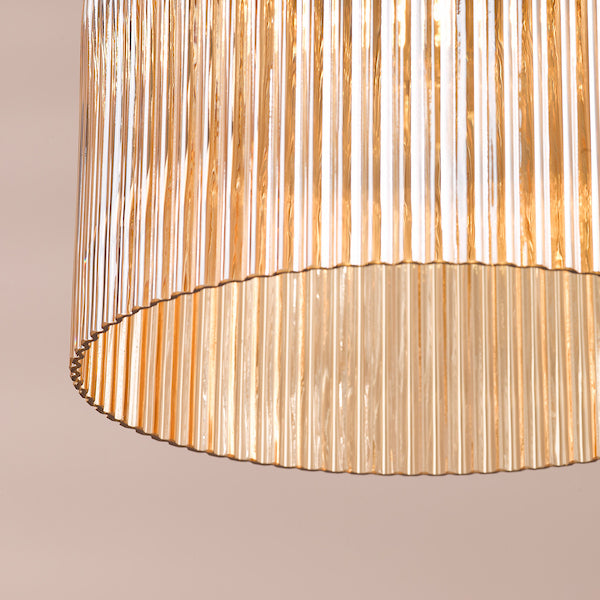 Dar Lighting Bixby Amber Ribbed Glass & Brushed Bronze Pendant