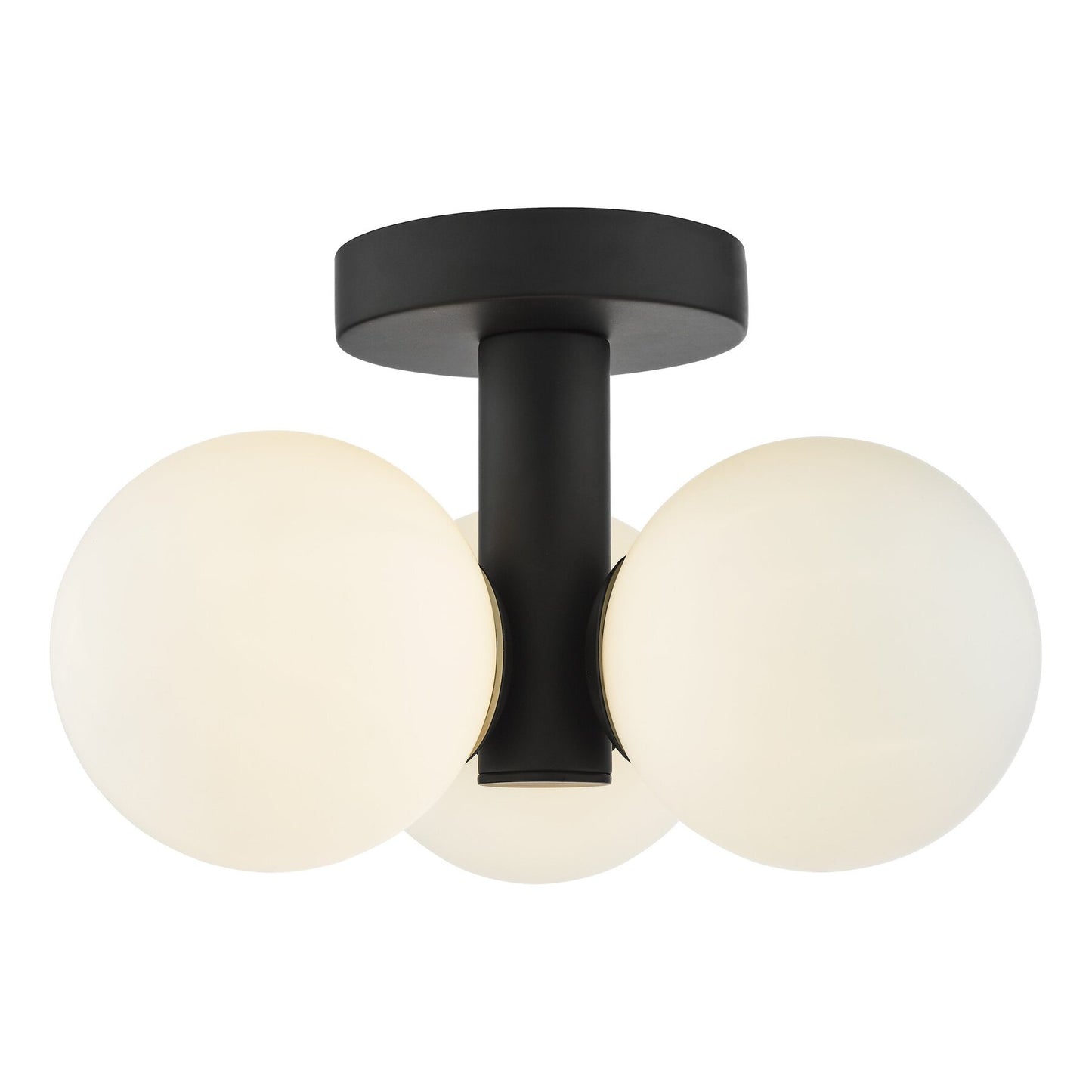 Dar Lighting Blake Bathroom IP44 3 Light Matt Black & Opal Glass Semi Flush