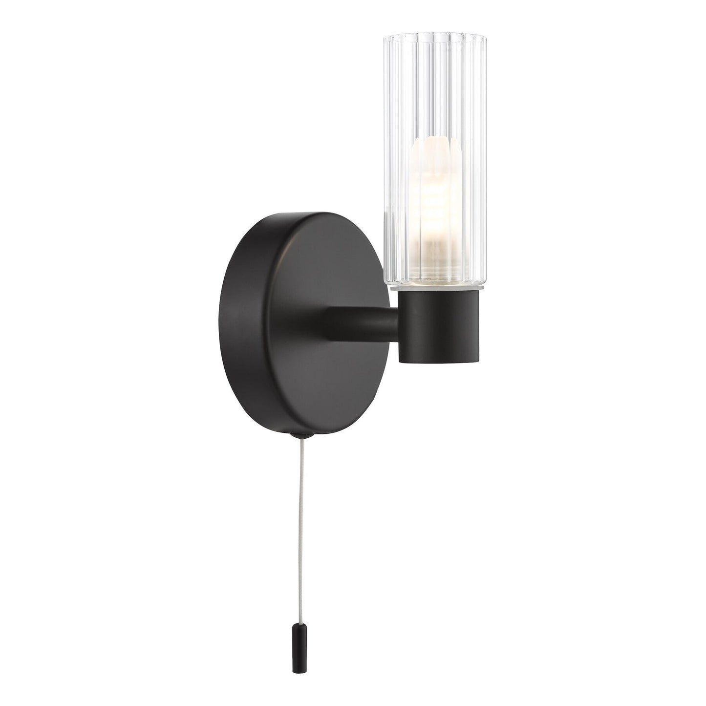 Dar Lighting Bolton Bathroom IP44 Matt Black & Ribbed Glass Wall Light