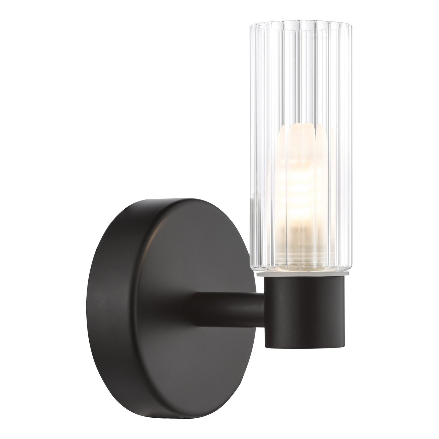 Dar Lighting Bolton Bathroom IP44 Matt Black & Ribbed Glass Wall Light