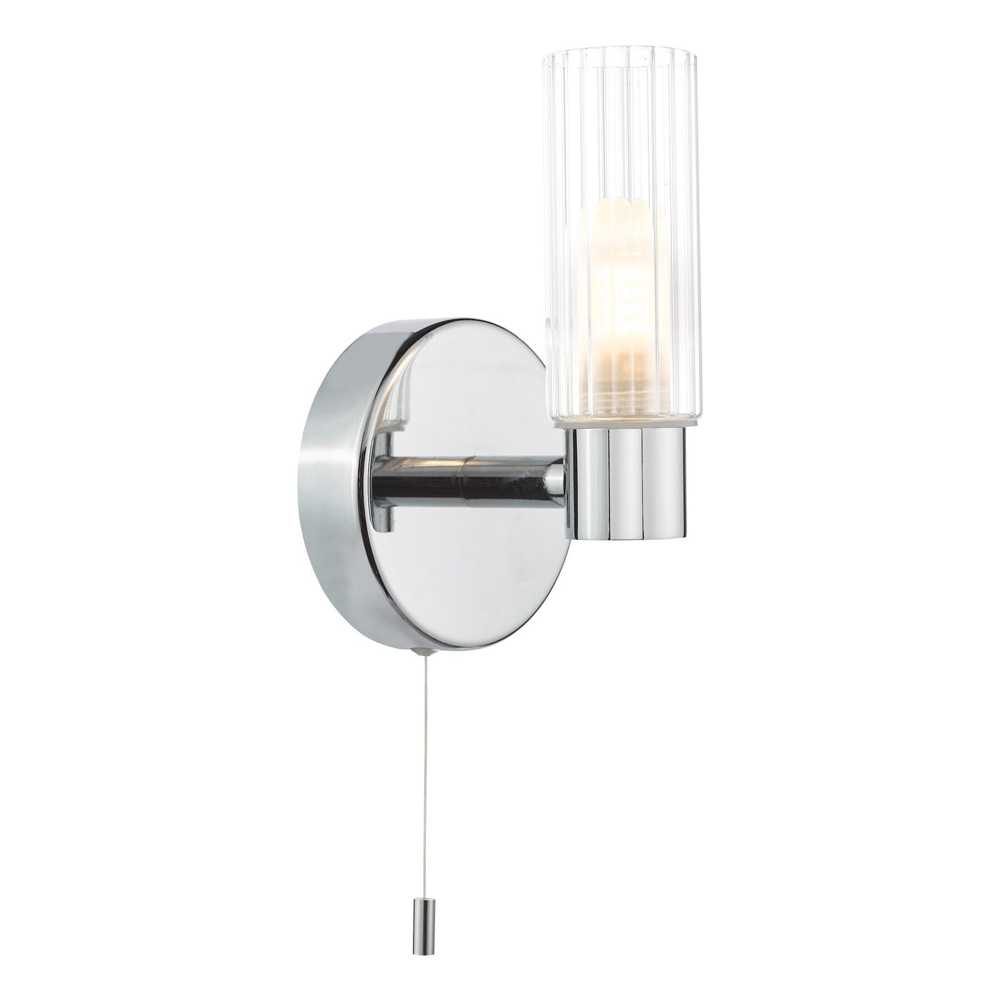 Dar Lighting Bolton Bathroom IP44 Polished Chrome & Ribbed Glass Wall Light