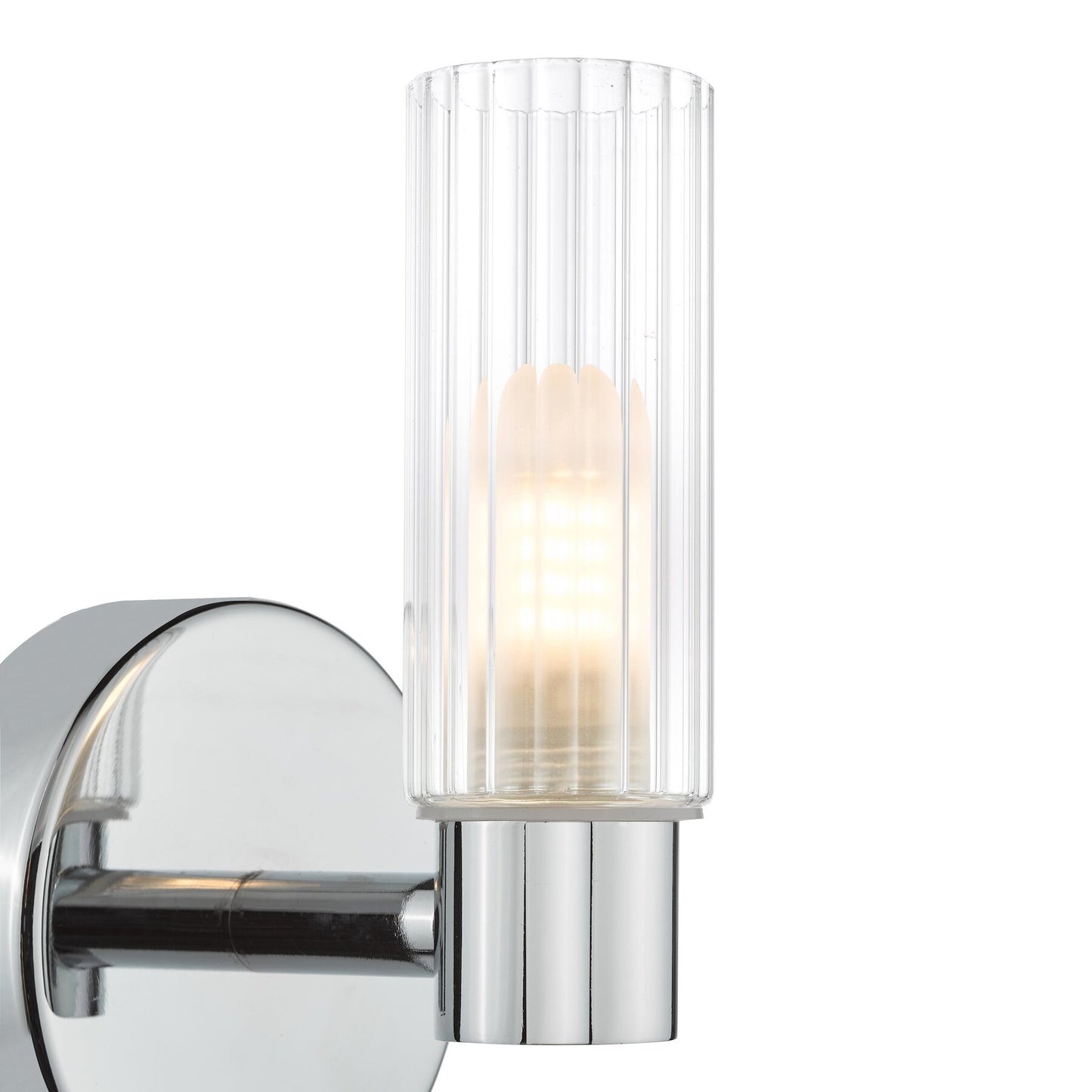 Dar Lighting Bolton Bathroom IP44 Polished Chrome & Ribbed Glass Wall Light