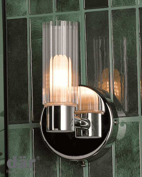 Dar Lighting Bolton Bathroom IP44 Polished Chrome & Ribbed Glass Wall Light
