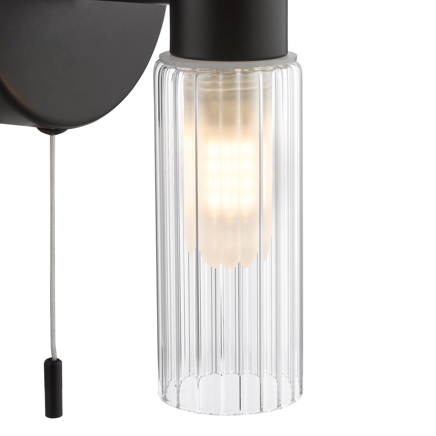 Dar Lighting Bolton 2 Light Bathroom IP44 Matt Black & Ribbed Glass Wall Light